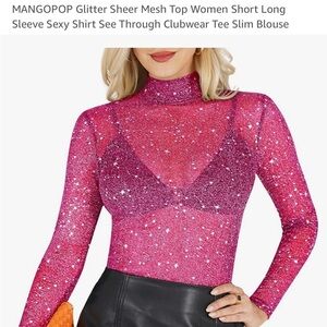 Brand New Hot Pink Mesh See Through Top